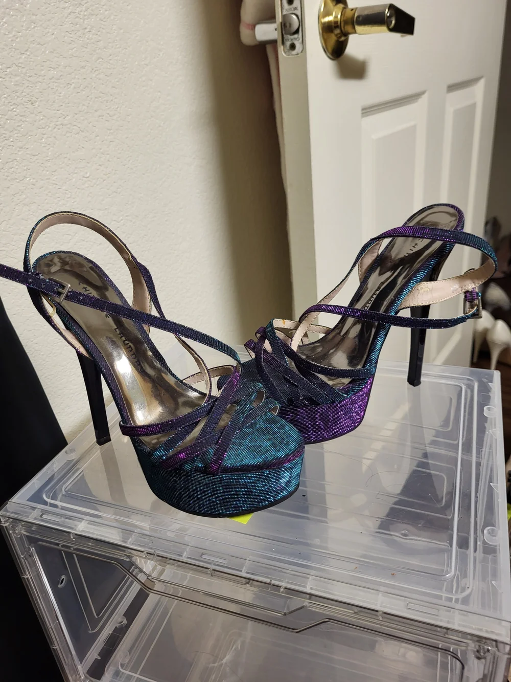 Purple & Teal Strappy Platform High Heels